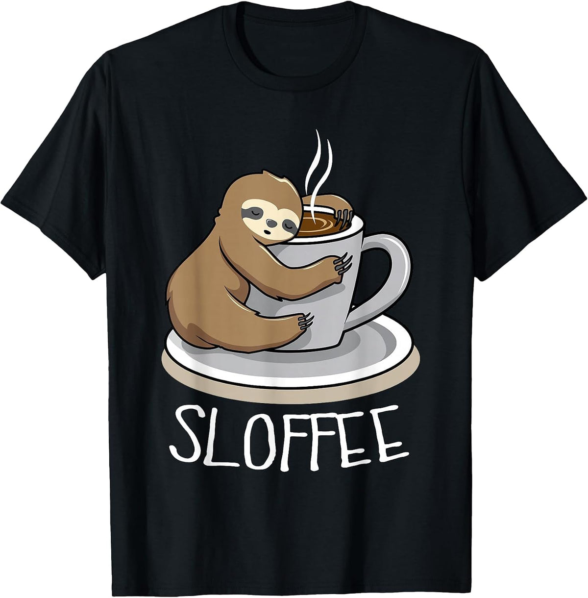 Sloth Sleep at Cup of Coffee Funny Sloth Sloffee T-Shirt - Black