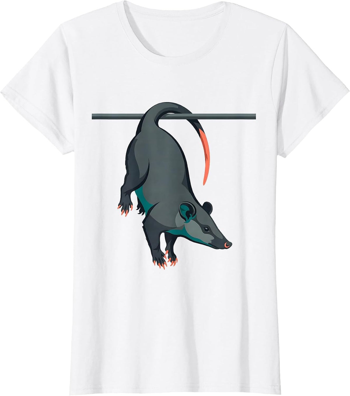 Women's Calm Opossum Hanging Flat Vector Funny Animal Meme T-Shirt - White
