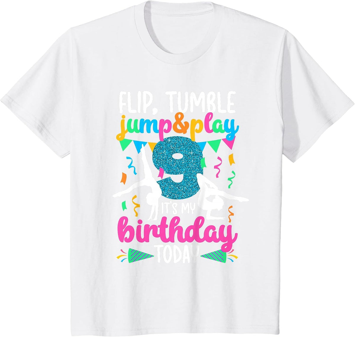 9th Birthday Gymnastics Girl Nine Year Old Gymnast T-Shirt - White