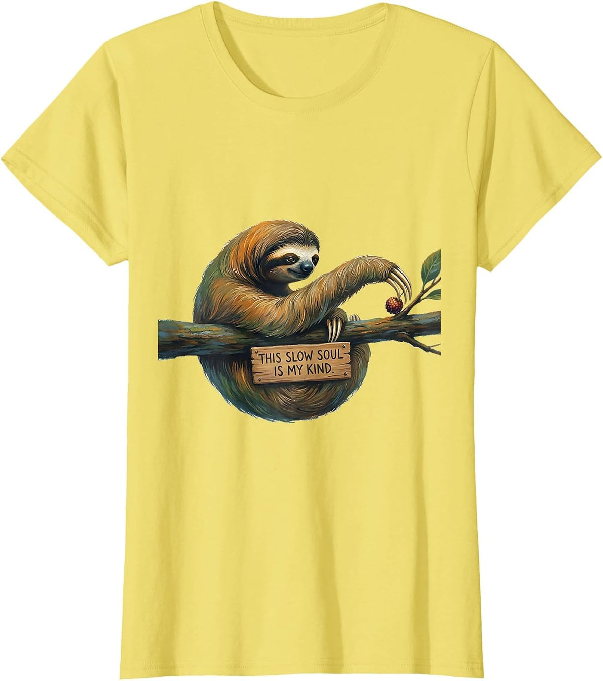 Women's This Slow Soul Is My Kind Funny Sloth Lover Novelty Gift T-Shirt - Lemon Yellow