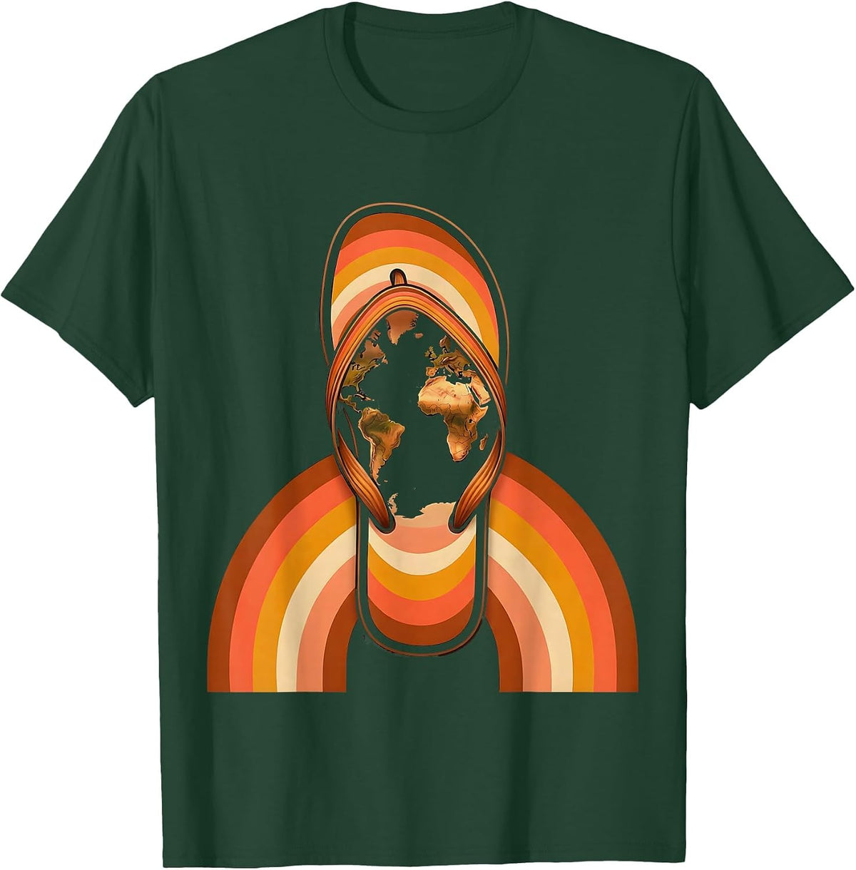 World Map Sandal Sole Adventure Graphic T-Shirt - Dark Green