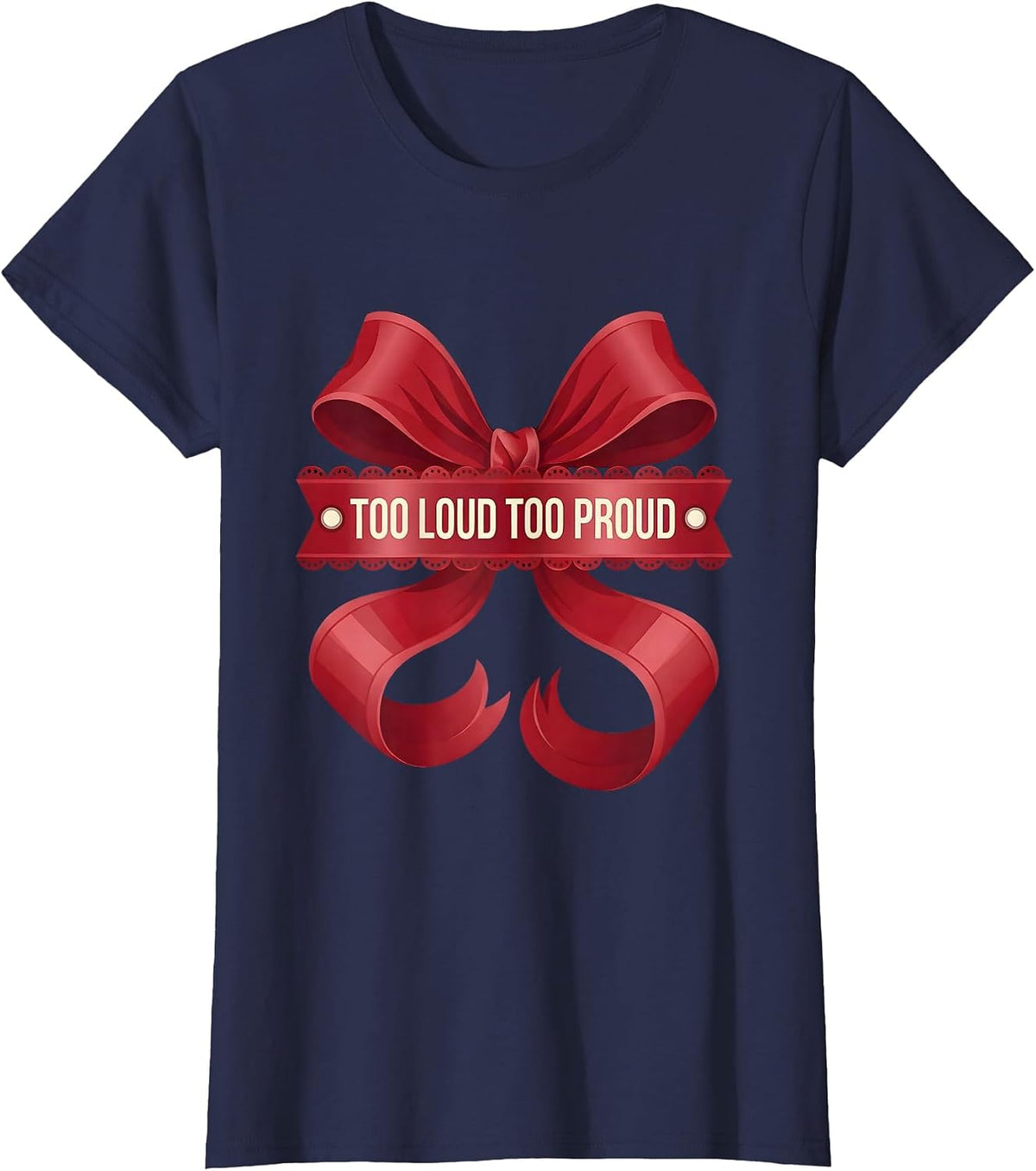 Women's Too Loud Too Proud 80s Rock Band Graphic Design T-Shirt - Navy Blue