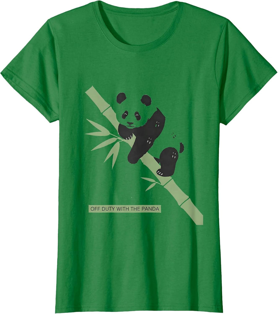 Women's Off Duty With The Panda Funny Sleepy Animal Pajama Portrait T-Shirt - Kelly Green