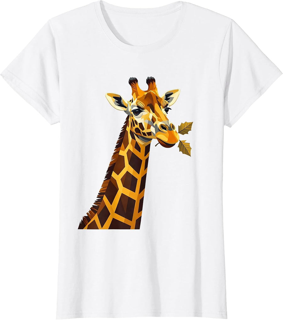 Women's Giraffe Geometric Safari Zoo Animal Lover Kids Gift T-Shirt - White