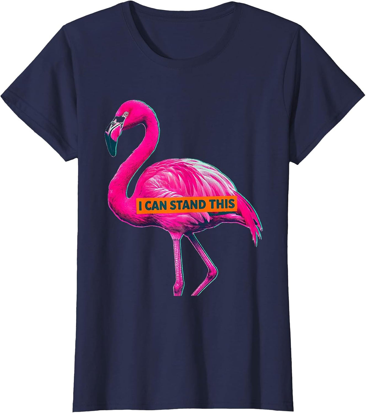 Women's I Can Stand This Funny Flamingo Animal Humor Bird Lover T-Shirt - Navy Blue