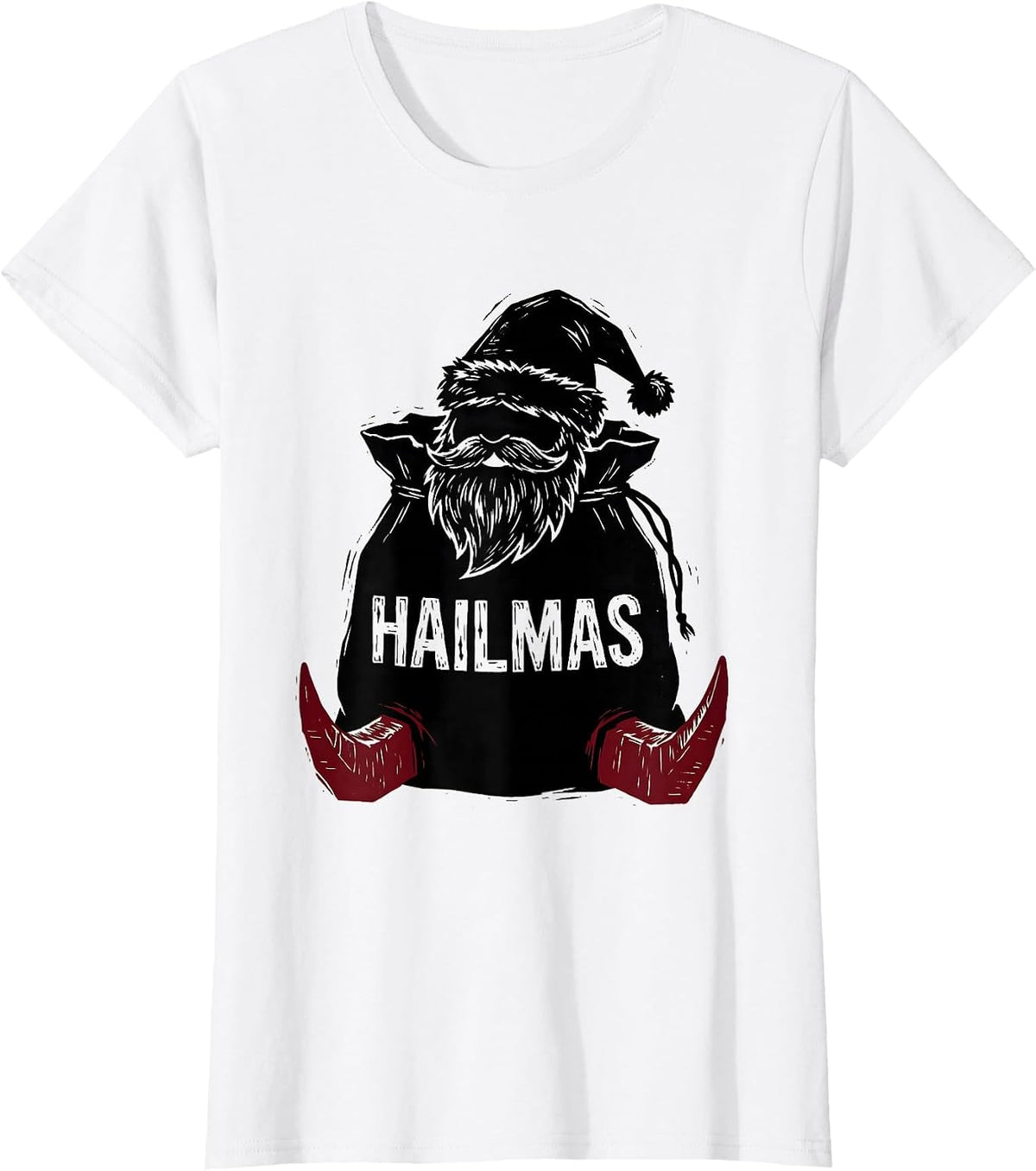 Hailmas Linocut Heavy Metal Santa Claus Rock On Christmas T-Shirt - White