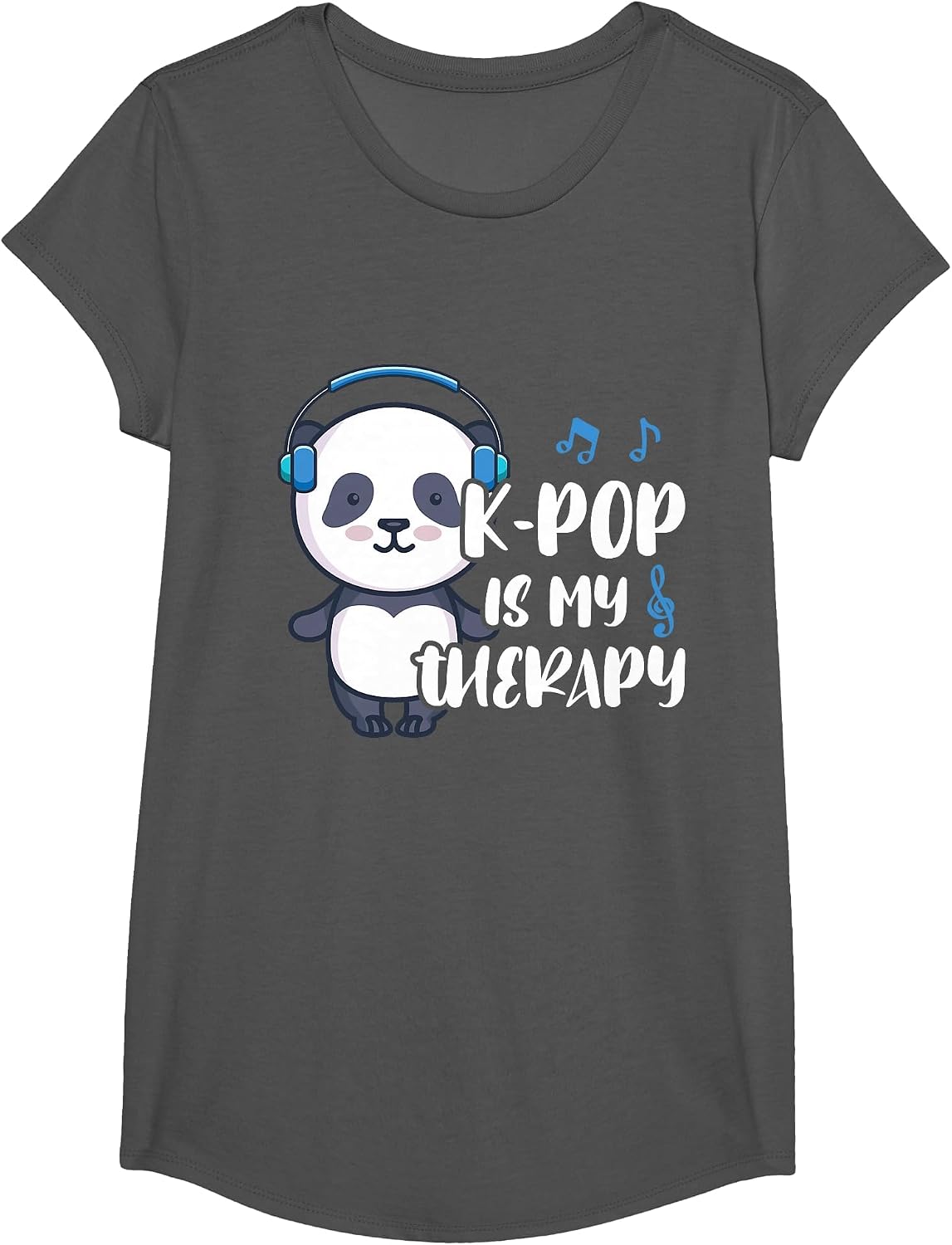 K-Pop is My Therapy K-Pop Panda Teens Panda Kpop Quote T-Shirt - Girls Asphalt Grey