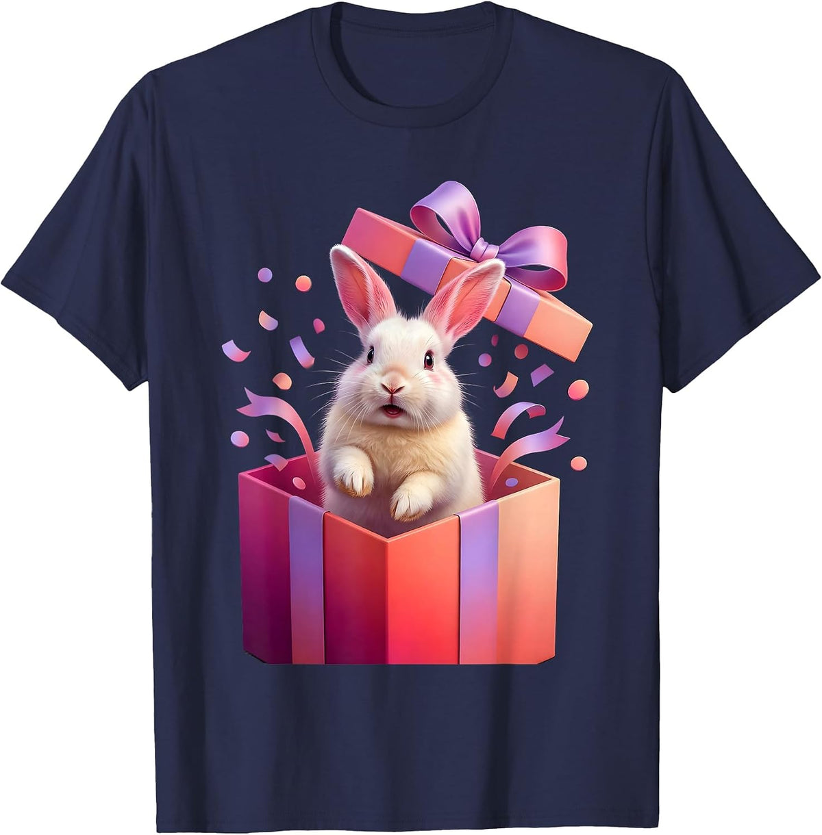 Rabbit Popping Out of Birthday Gift Box T-Shirt - Navy Blue