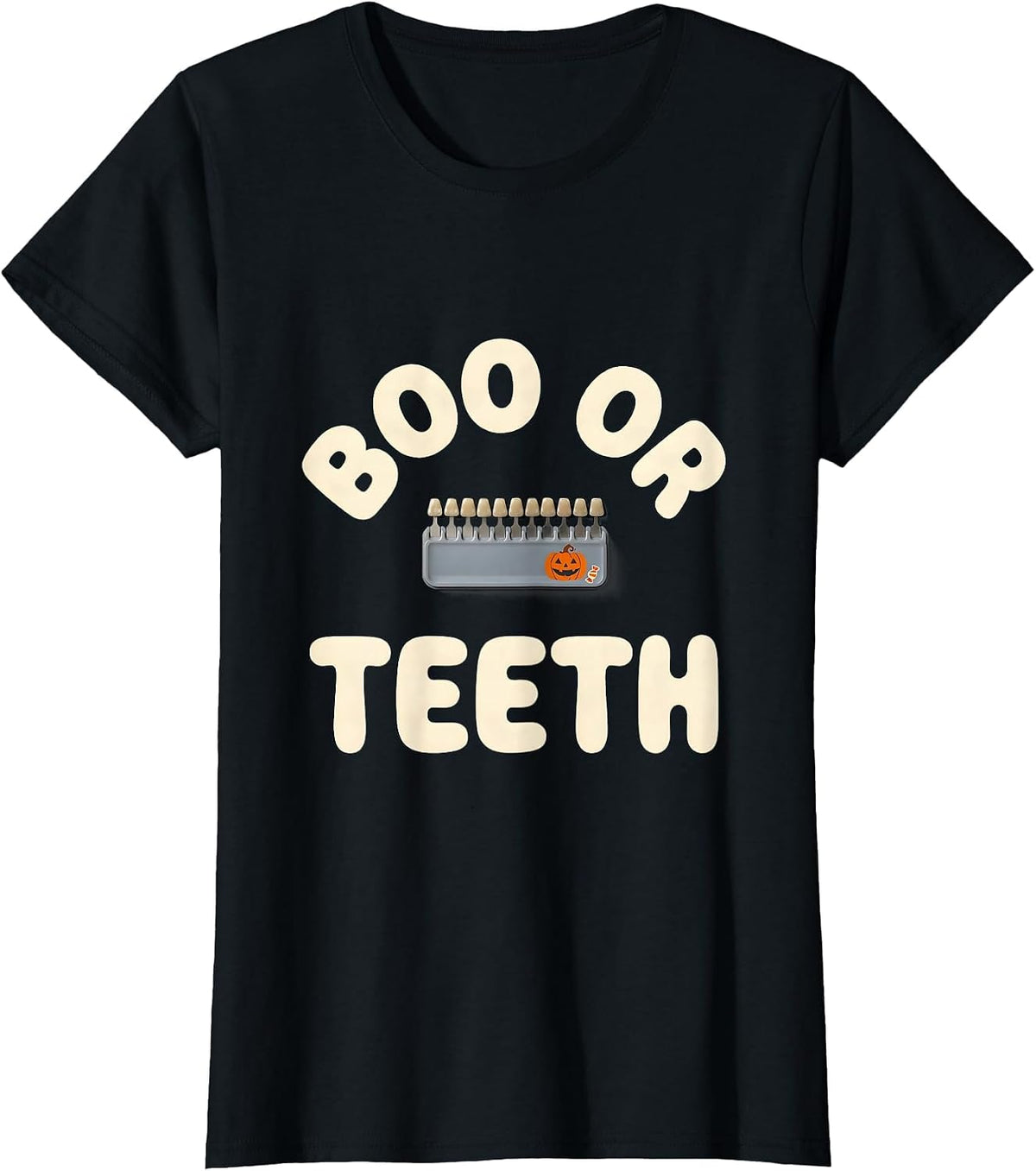 Women's Boo Or Teeth Funny Dental Hygienist Halloween Work T-Shirt - Black