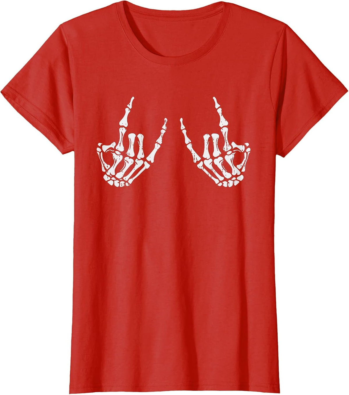 Retro Rocker Hand Sign Rock Skeleton Halloween Mens Womens T-Shirt - Red
