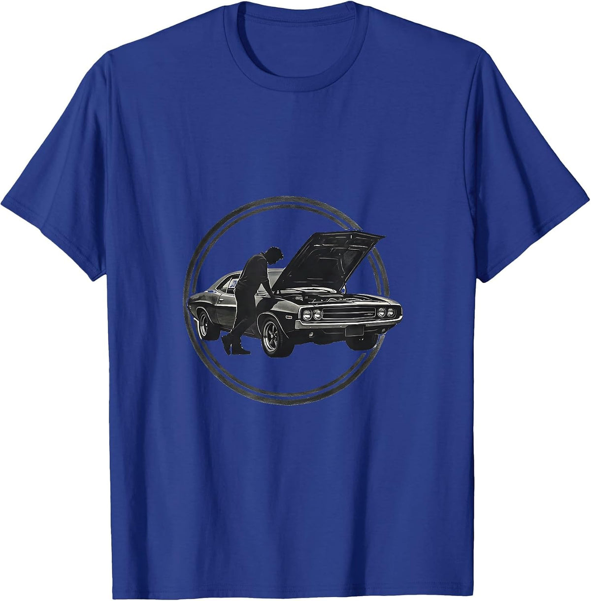 Men's Classic Car Garage Mechanic Dad Illustration T-Shirt - Royal Blue