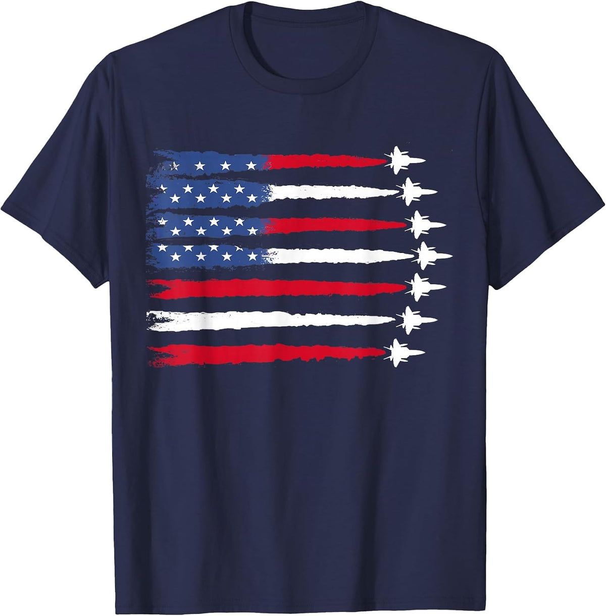 Patriotic Red White Blue USA Flag Fighter Jets 4th of July T-Shirt - Navy Blue