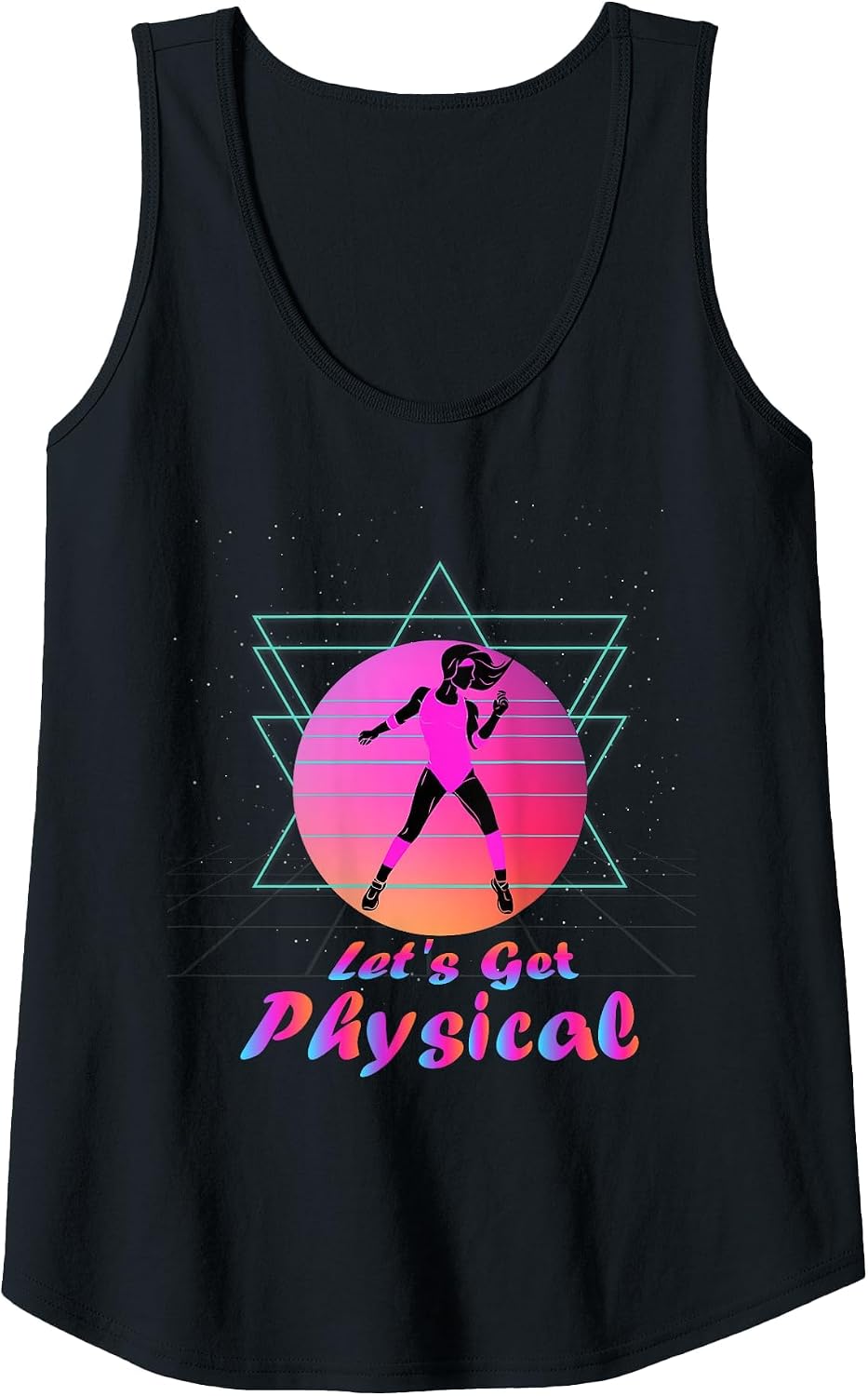 80's Stay Fit Aerobics Gymnastics Let's Get Physical Tank Top - Black