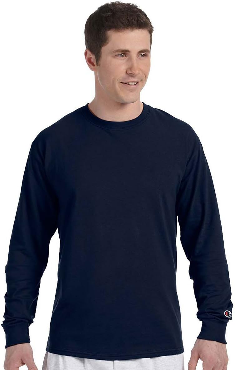 Champion Men's Long Sleeve Crew Neck Tagless T-Shirt - Navy