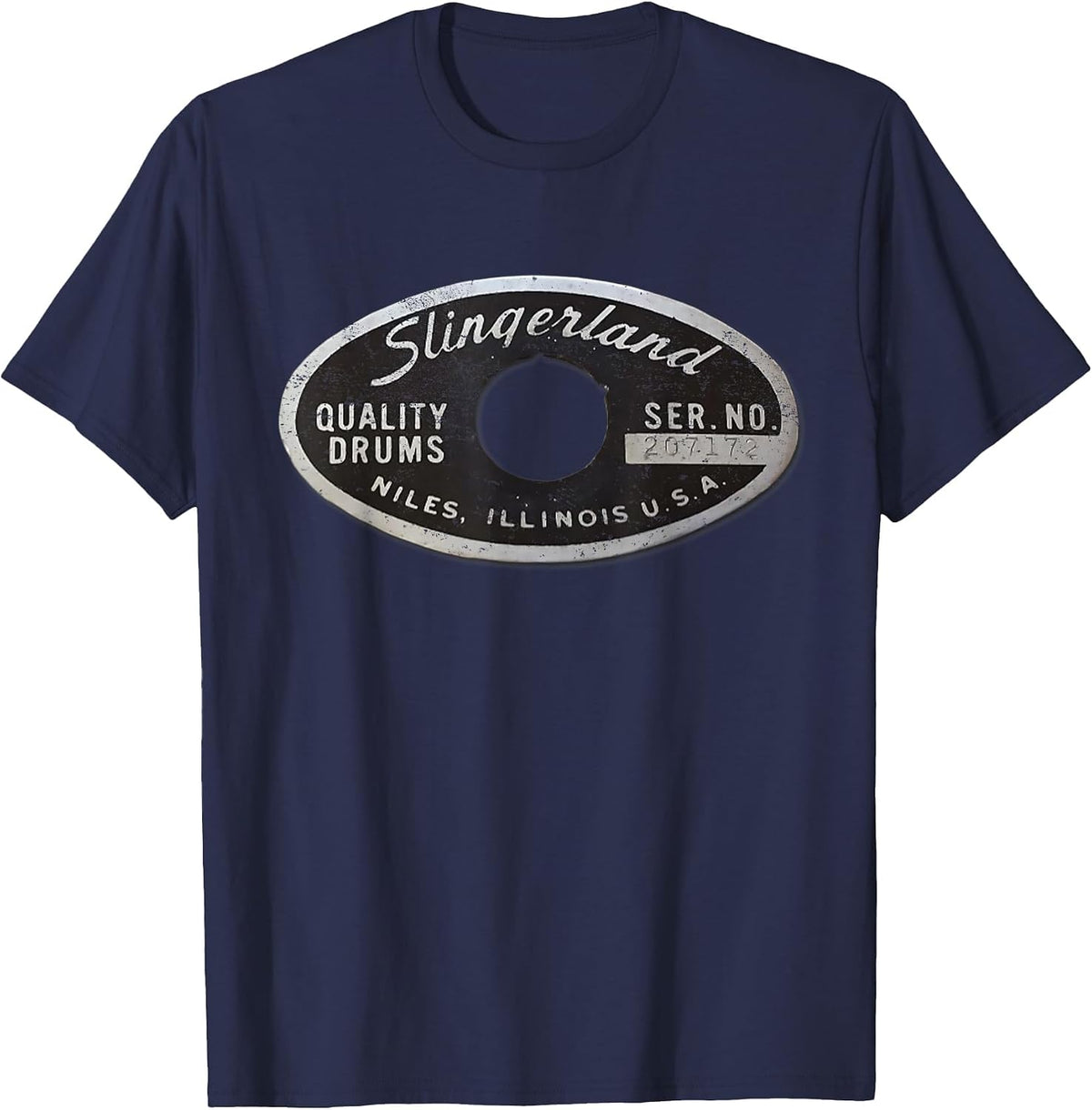 Vintage Slingerland Drums Guitar USA Drummer Tee T-Shirt - Navy Blue