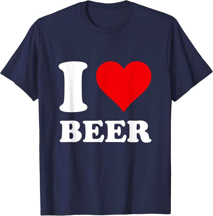 Red Heart I Love Beer T-Shirt - Navy Blue