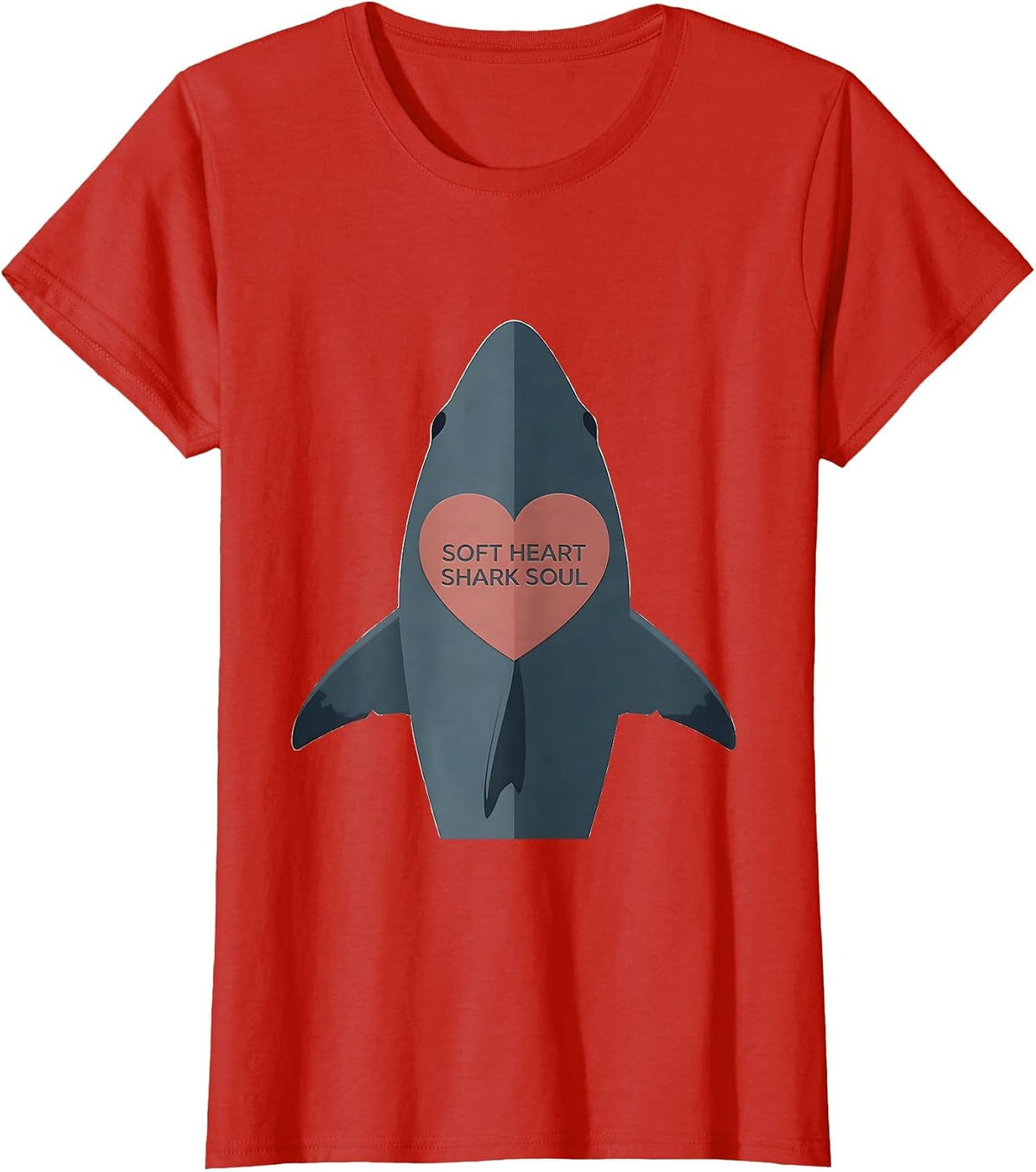 Women's Soft Heart Shark Soul Graphic Design T-Shirt - Red