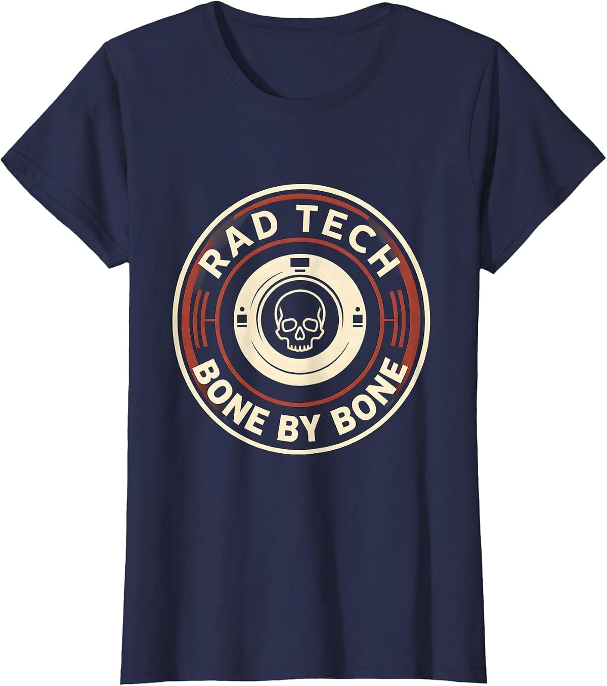 Women's RAD TECH BONE BY BONE Funny Radiology Tech Humor X-Ray CT T-Shirt - Navy Blue