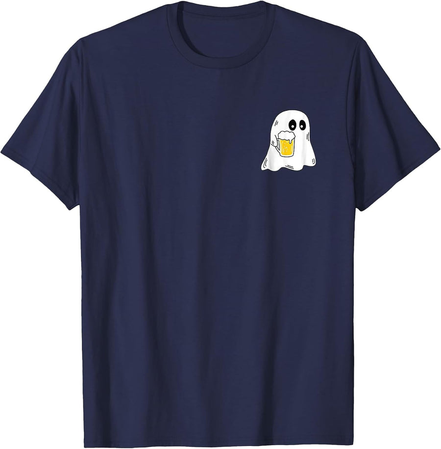 Ghost Drinking Beer Funny Halloween Costume Beer Lover T-Shirt - Navy Blue