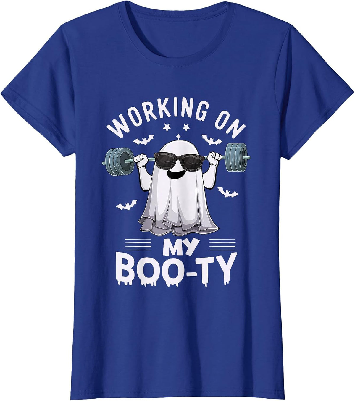 Working on My Boo-ty Ghost Fitness Weight Lifting Halloween T-Shirt - Royal Blue