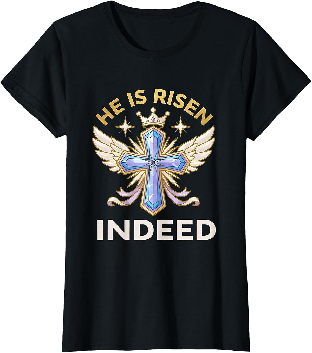 He Is Risen Indeed Easter Faith Design T-Shirt - Black