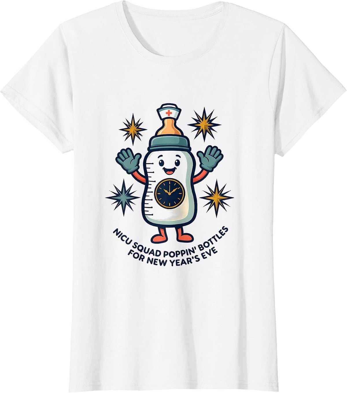 Women's NICU Squad Poppin' Bottles For New Year's Eve Humor T-Shirt - White