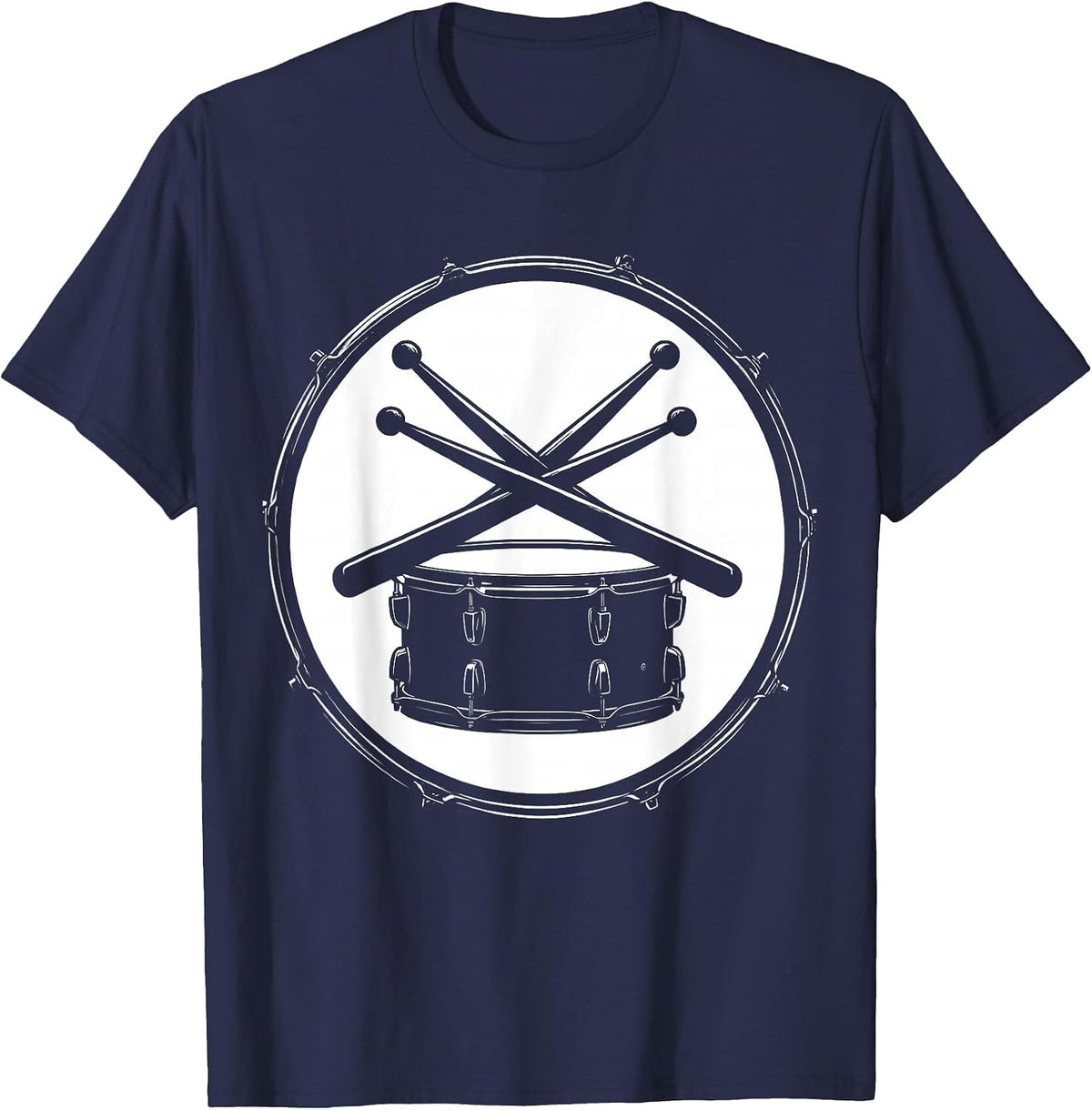 Crossed Drumsticks Snare Drum Rock Percussion Art T-Shirt - Navy Blue