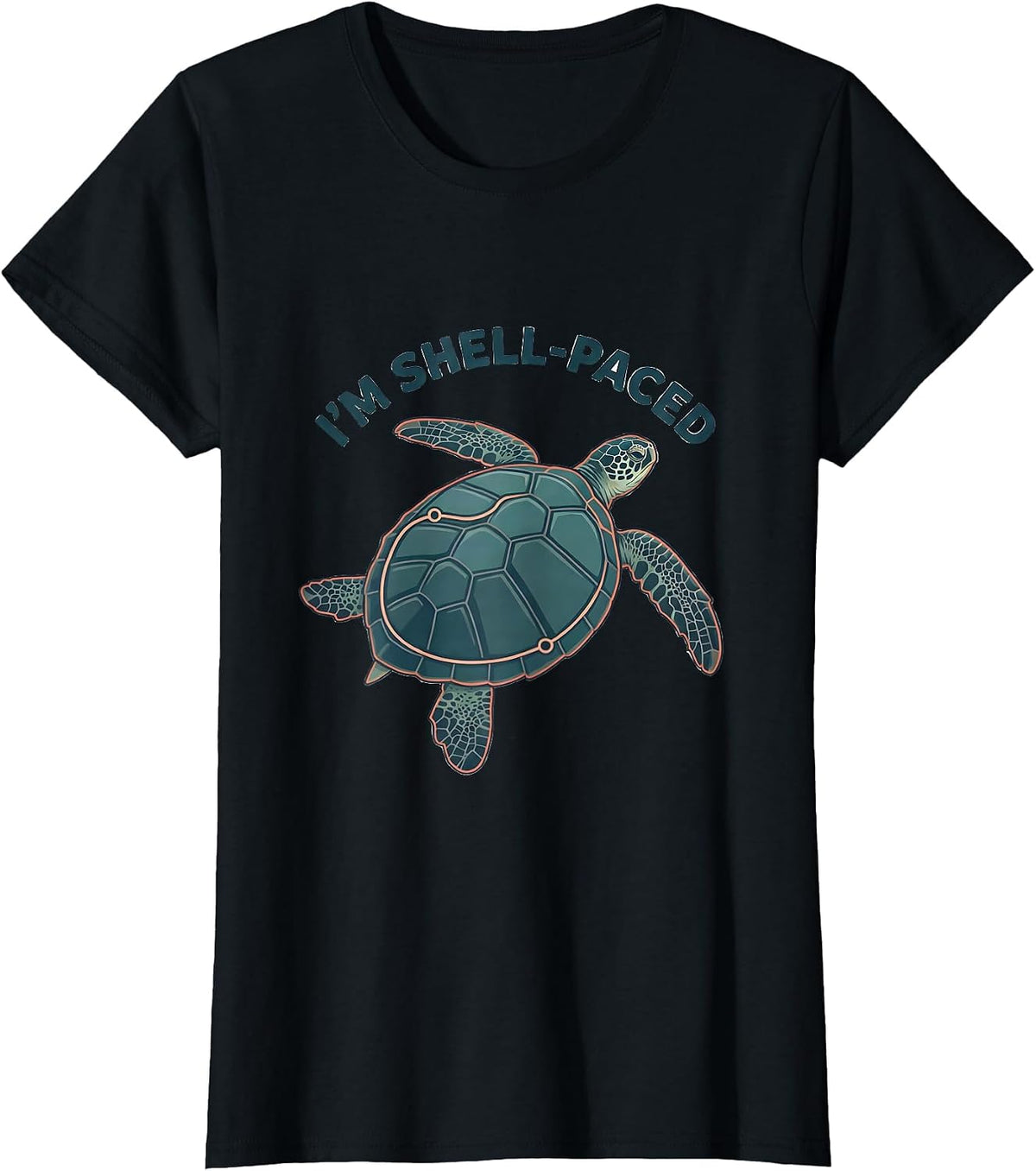 Women's I’m Shell-Paced Funny Sea Turtle Lover Ocean Animal Humor T-Shirt - Black