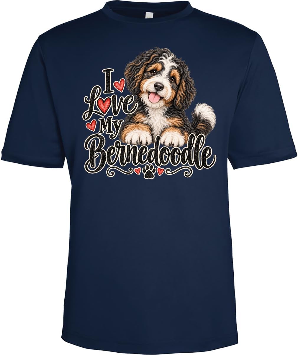 inktastic I Love My Bernedoodle Adult Performance T-Shirt - Navy Blue