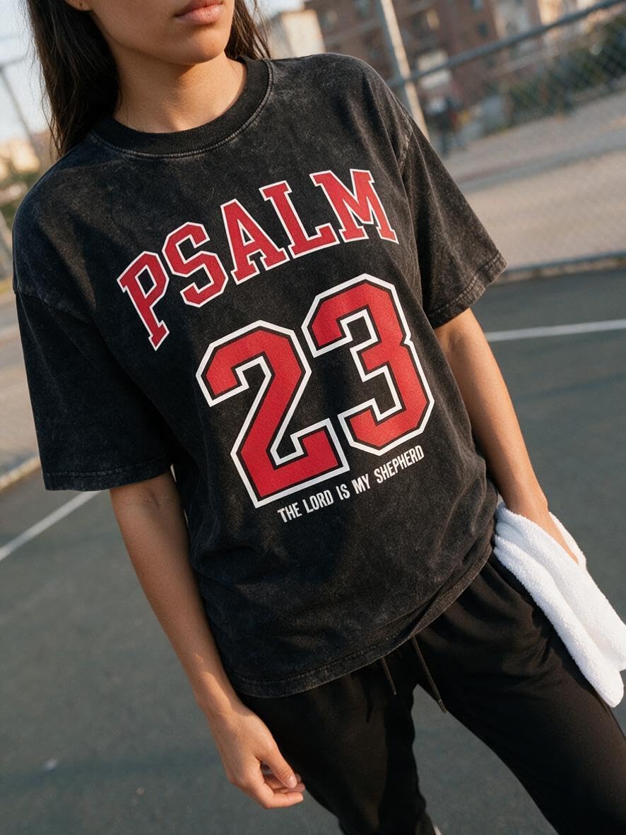 Graphic Tees Summer Women Men Cotton Novelty Oversized Crew Neck Psalm of Bible Christian - Black