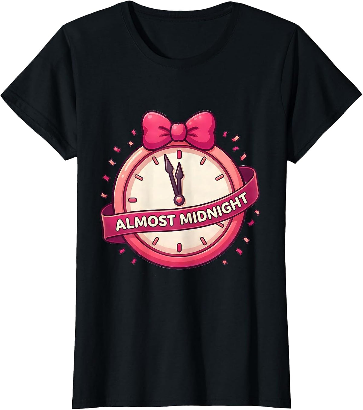 Almost Midnight Cute Kawaii Bow Coquette New Years Eve 2027 T-Shirt - Black