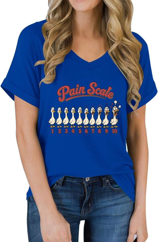 Pain Scale Shirt Women Funny Nurse Goose T-Shirt - Royal Blue-vn