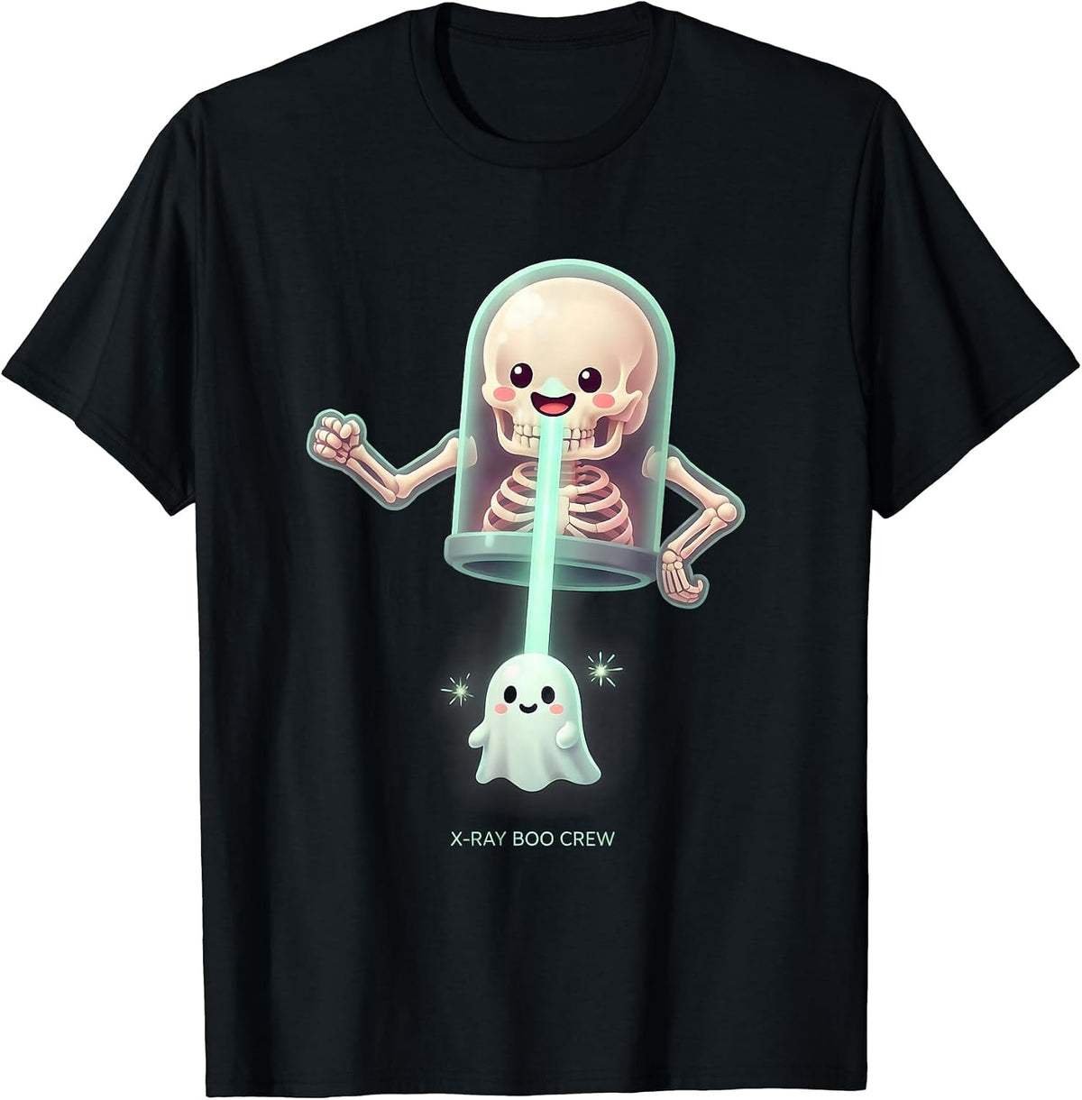 Men's X-Ray Boo Crew Cute Kawaii Halloween Radiology Tech Ghost T-Shirt - Black