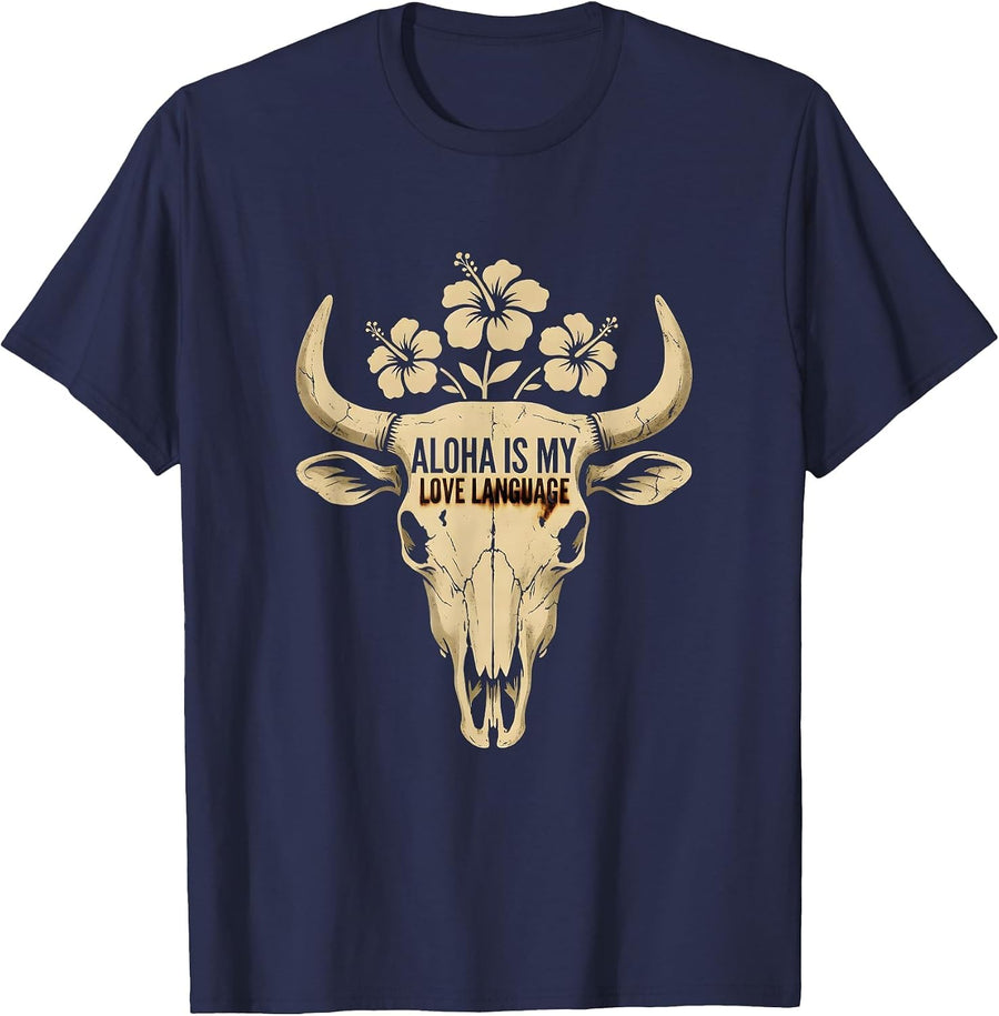 Aloha Is My Love Language Hawaiian Design T-Shirt - Navy Blue
