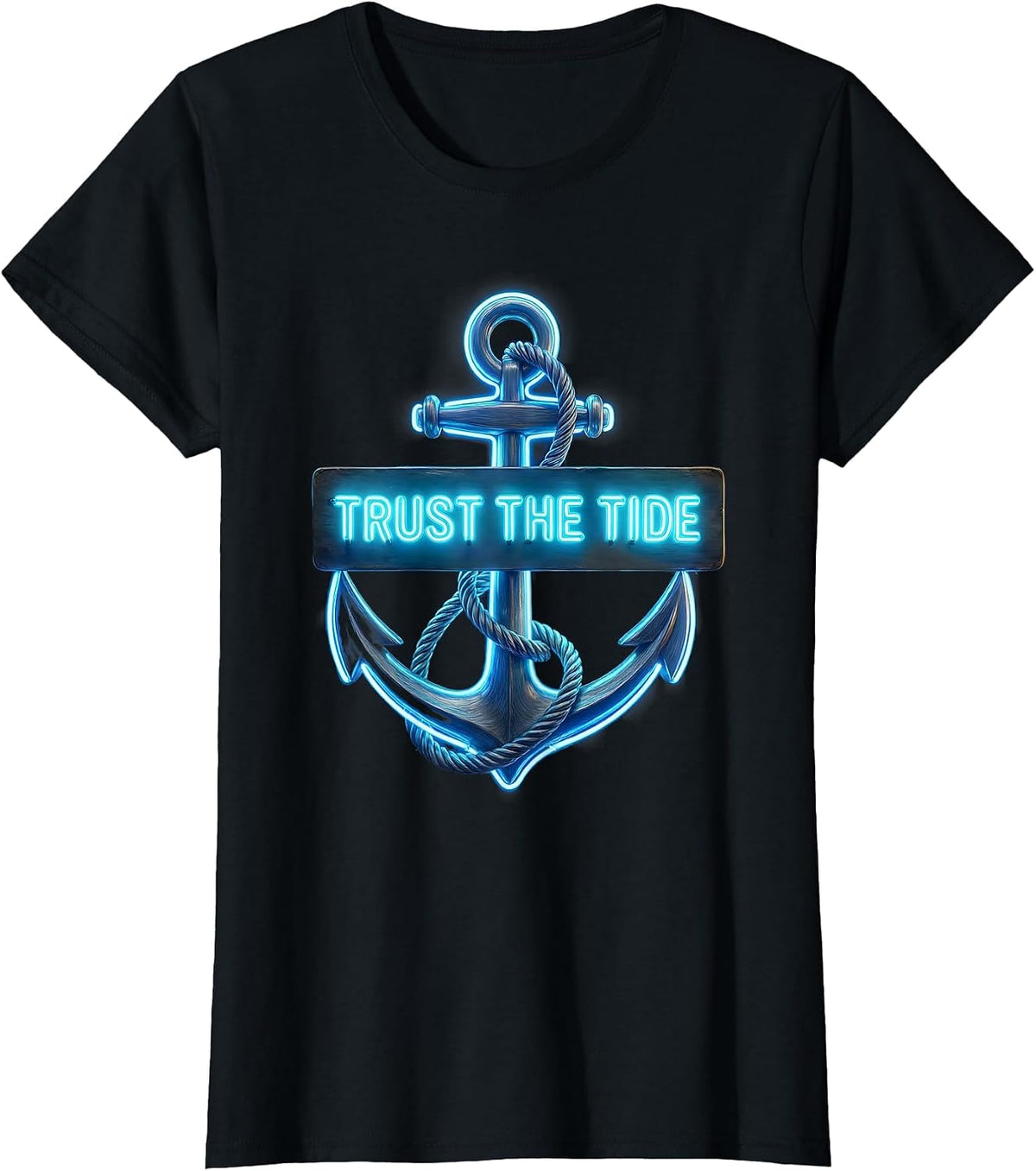 Trust the Tide Navy Ocean Graphic Design T-Shirt - Black
