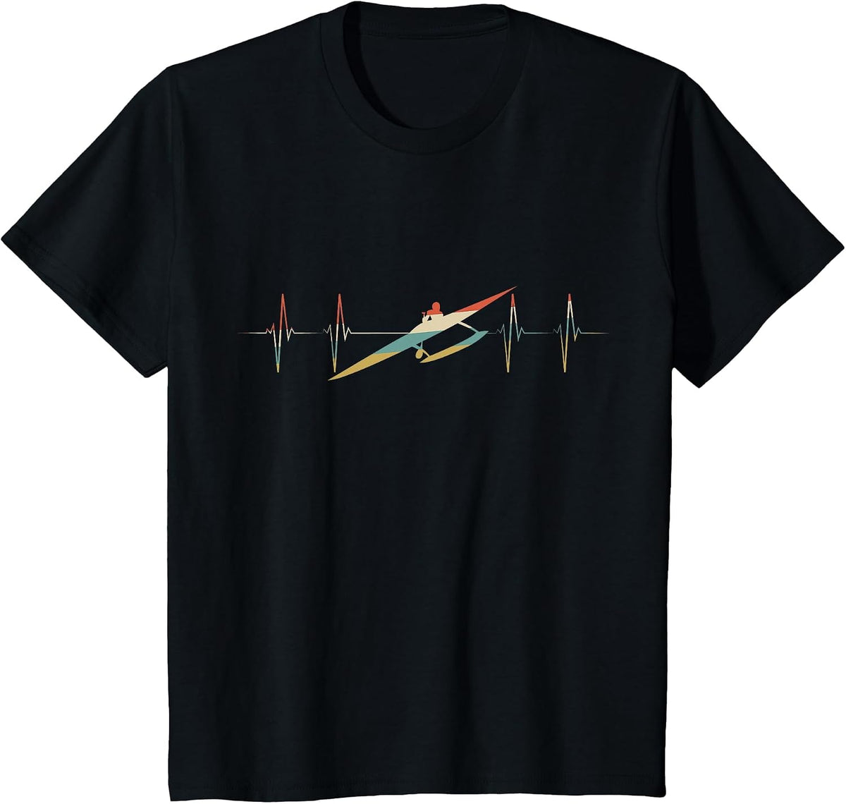 Outrigger Canoeing Heartbeat Retro ECG EKG T-Shirt - Black