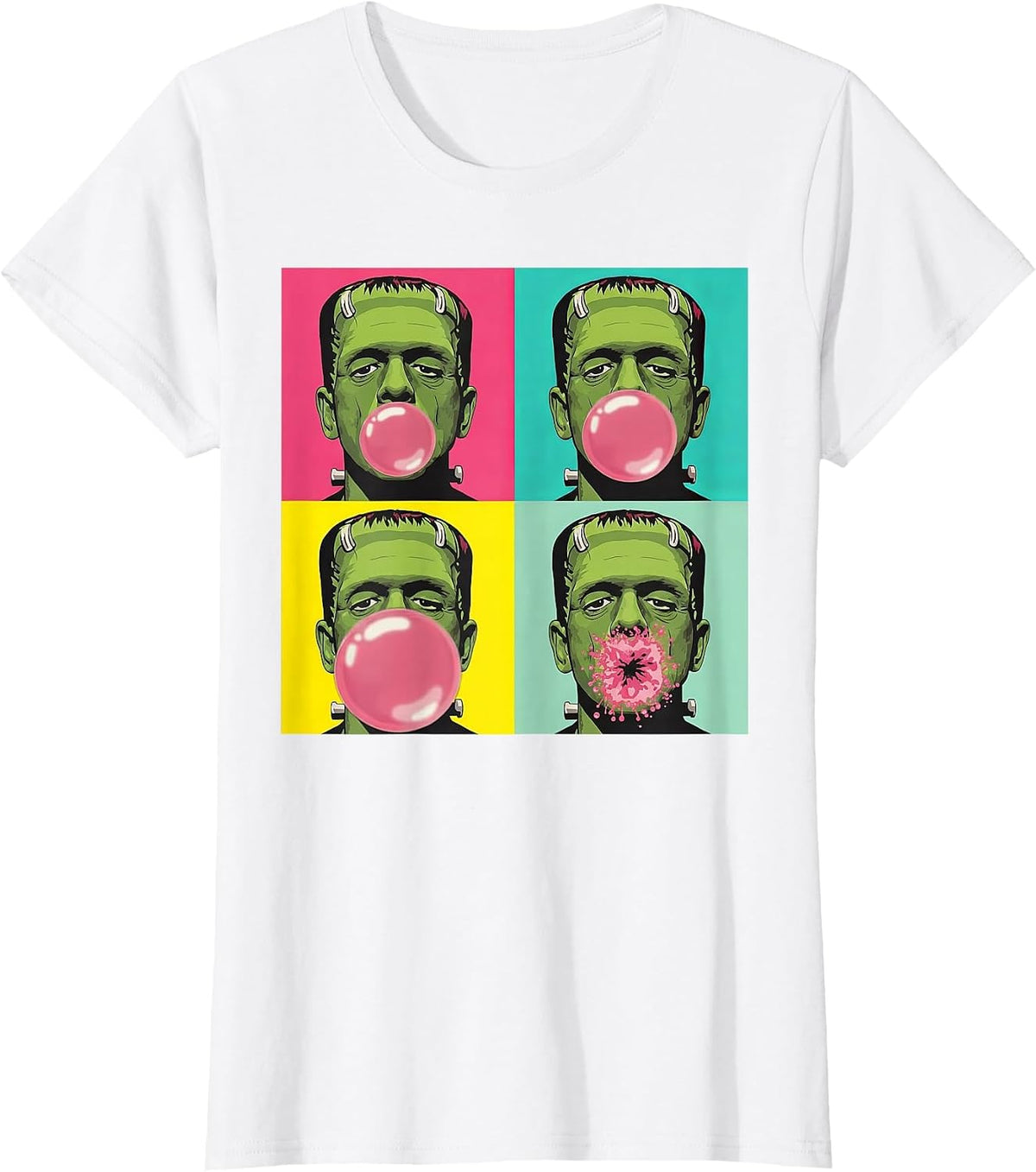 Frankenstein Monster Bubble Gum Funny Pop Art Halloween T-Shirt - White