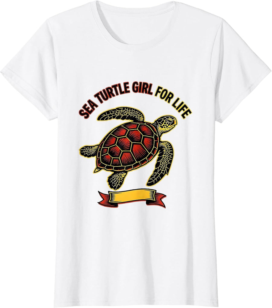 Women's Sea Turtle Girl For Life Tattoo Funny Sea Turtle Lover Gift T-Shirt - White