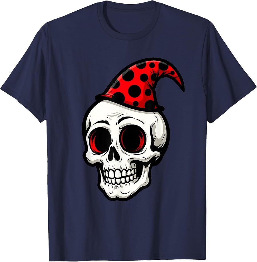 Skull in a Dunce Cap Illustration T-Shirt - Navy Blue