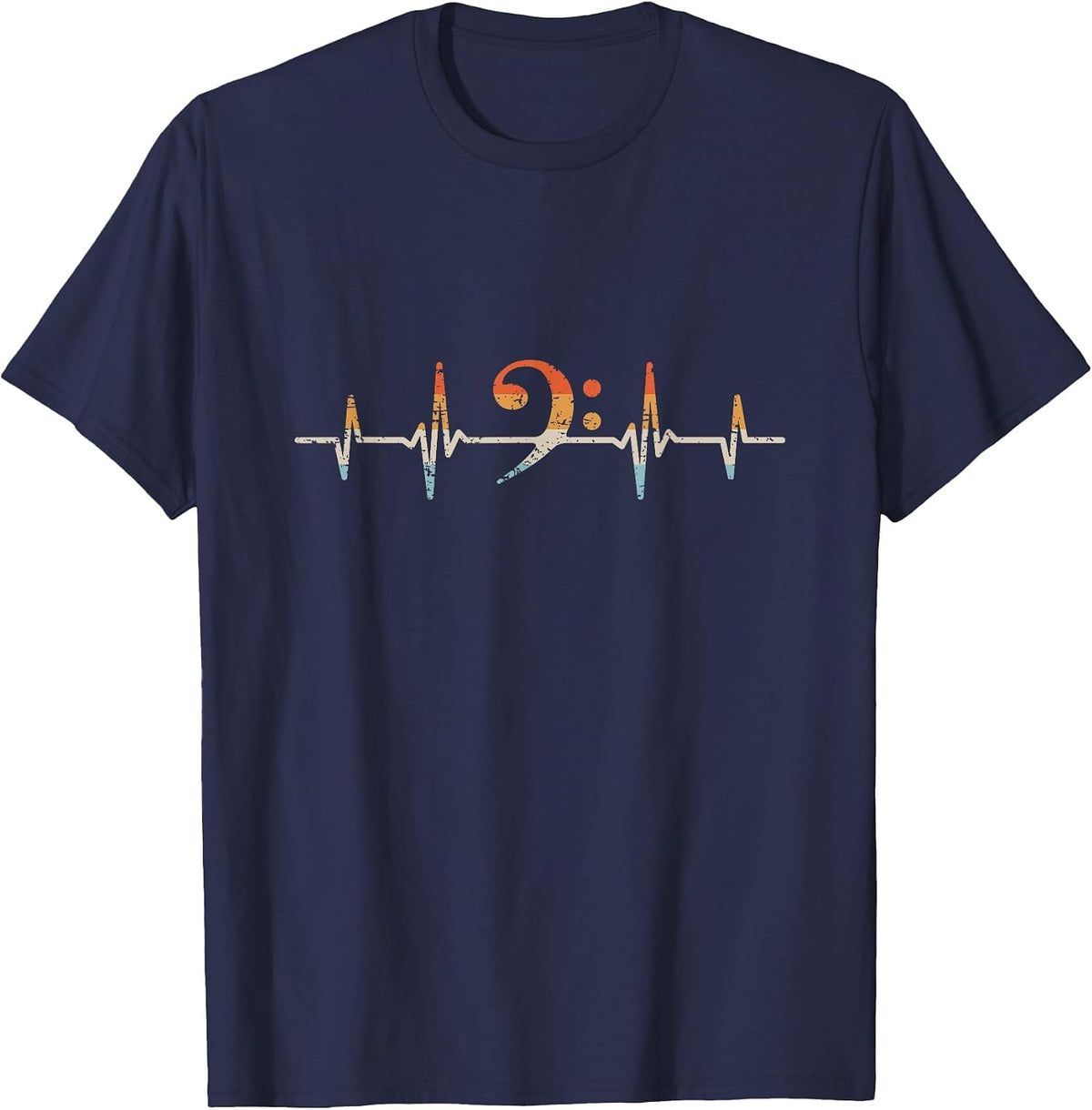 Retro Bass Clef Heartbeat Bassist T-Shirt - Navy Blue