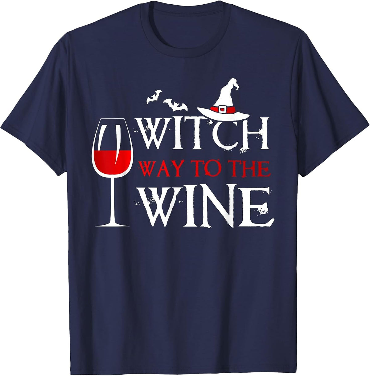 Womens Halloween Drinking Shirt Witch Way to The Wine T-Shirt - Navy Blue