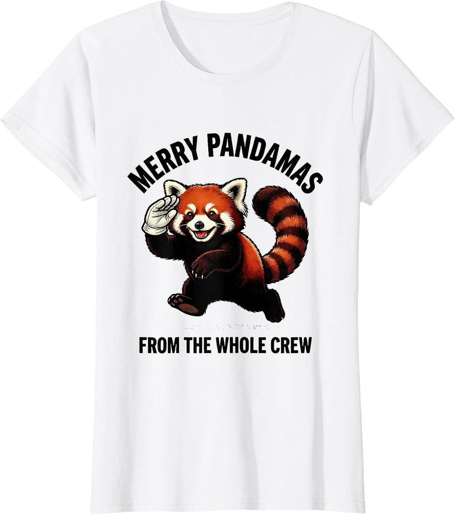 Women's Merry Pandamas From The Whole Crew Retro Cartoon Red Panda T-Shirt - White