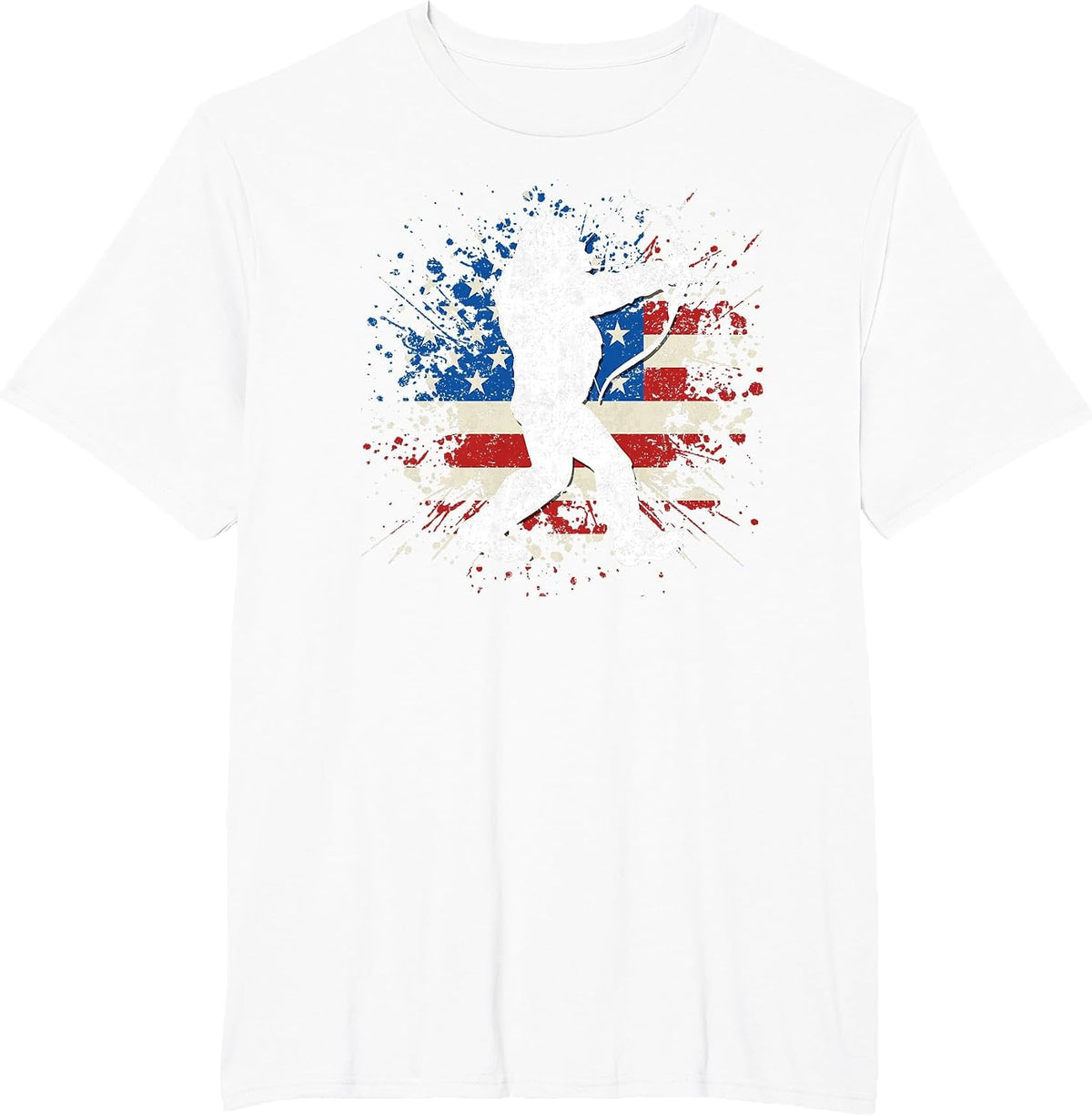 Bigfoot Bow Hunting Archery American Flag Sasquatch Hunter T-Shirt - White