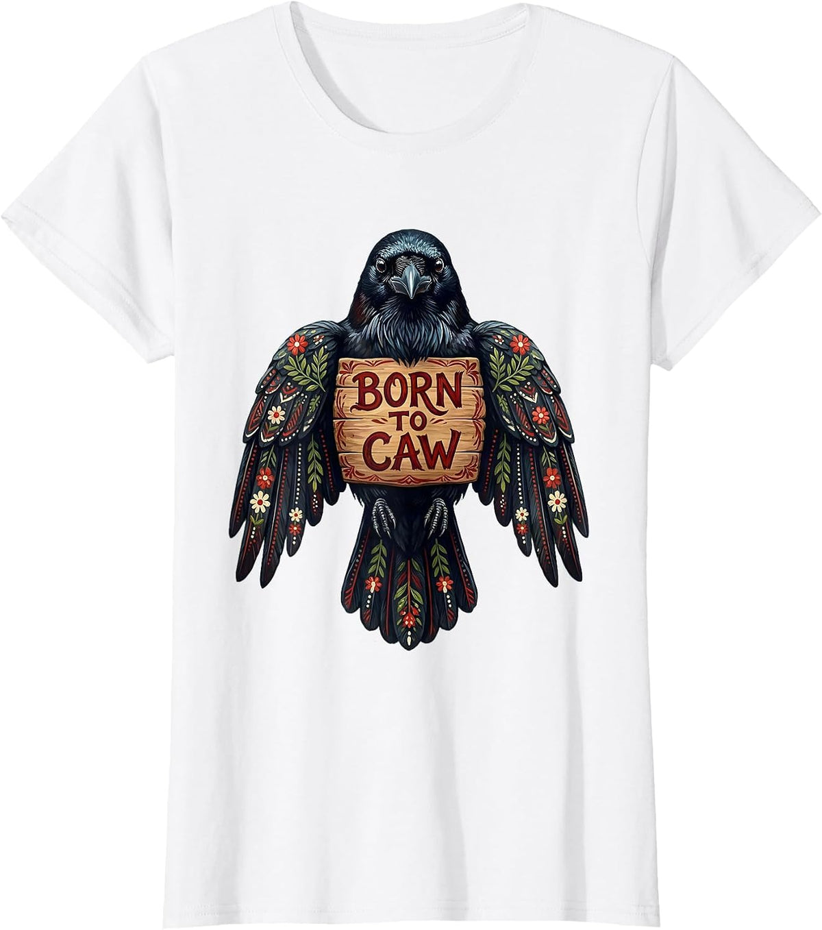 Women's Born to Caw Crow Lover Graphic Design T-Shirt - White