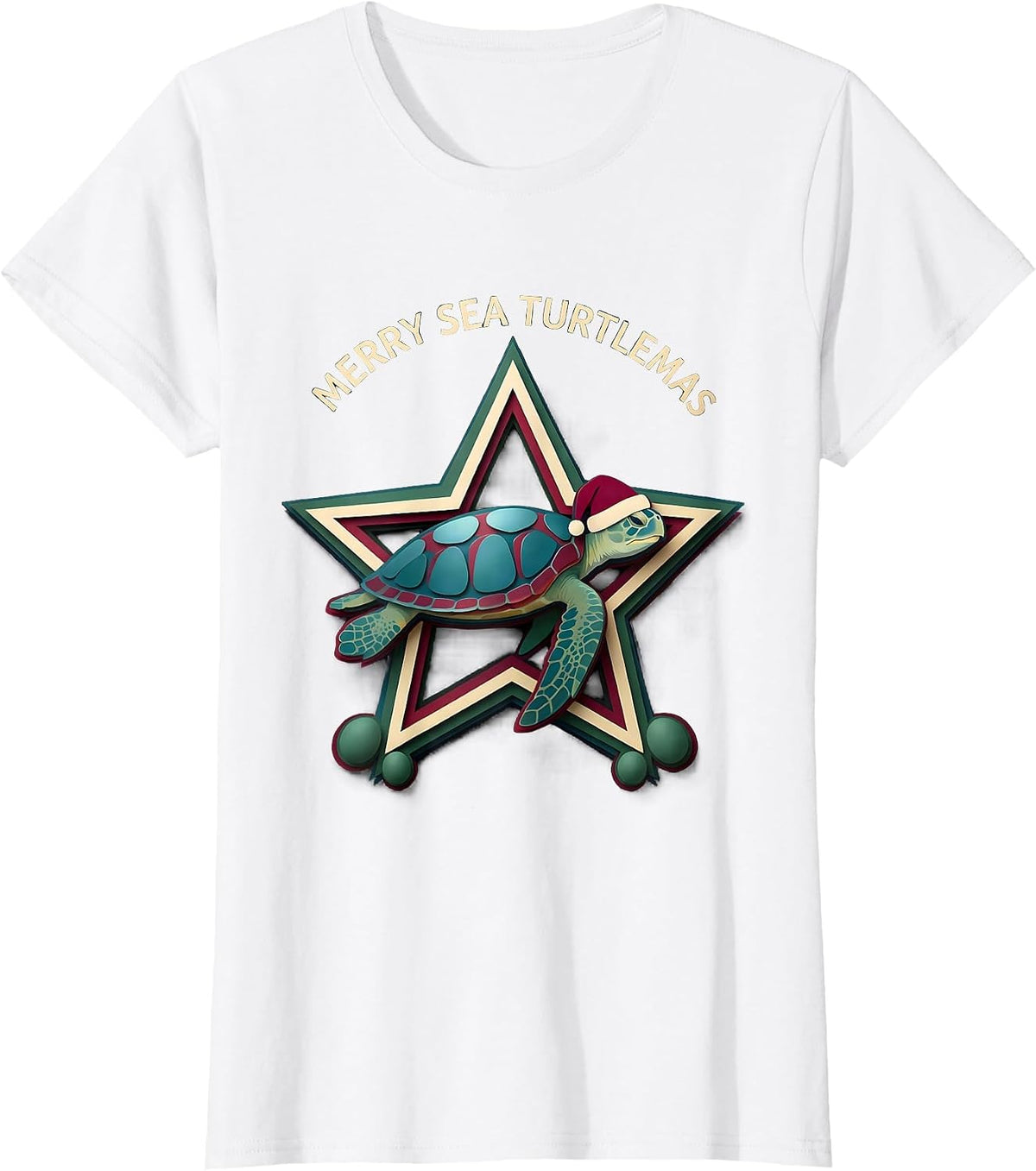 Merry Sea Turtlemas Paper Cutout Sea Turtle Lover Holiday T-Shirt - White