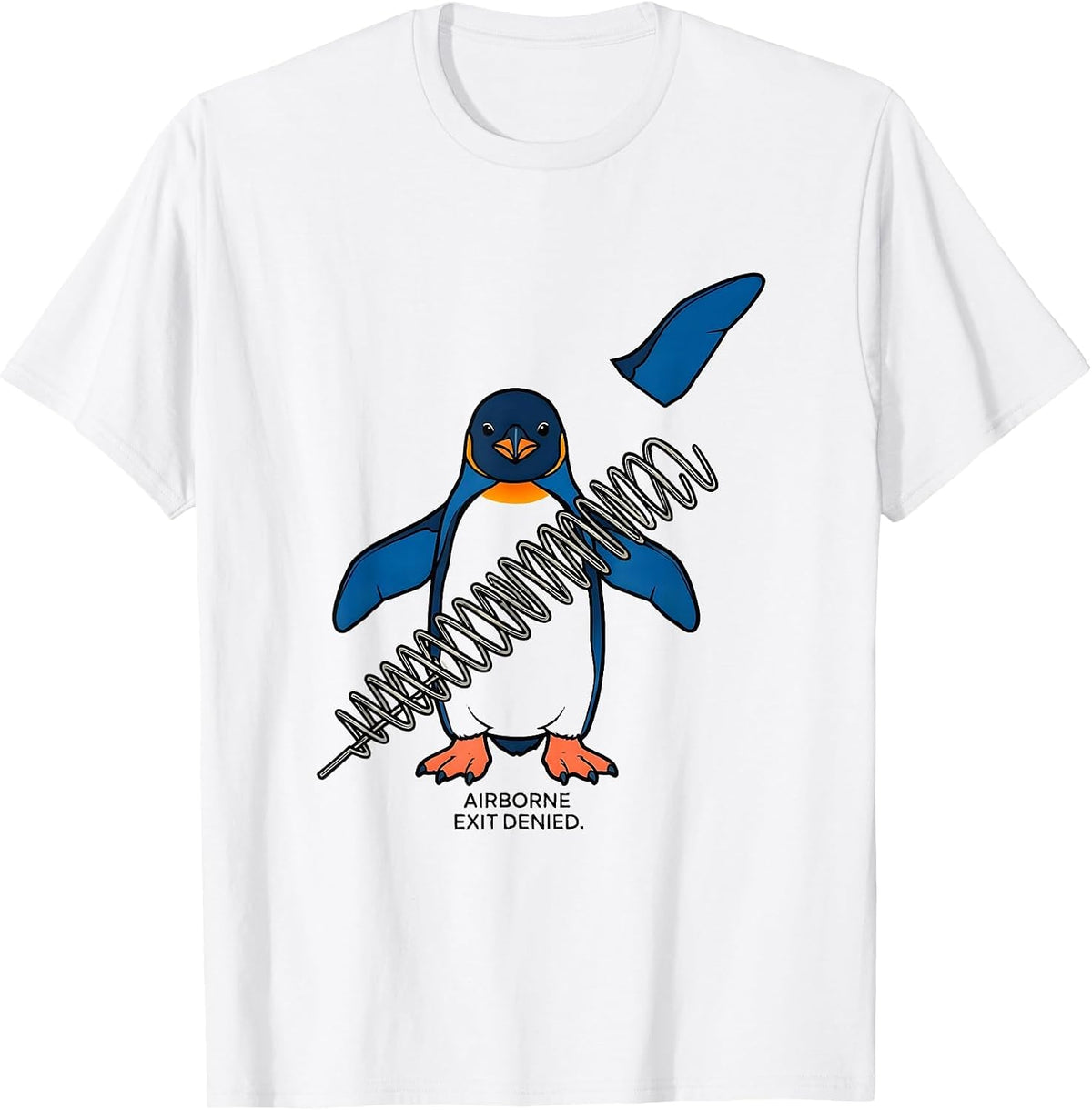 Men's Airborne Exit Denied Funny Penguin Martial Arts Humor T-Shirt - White