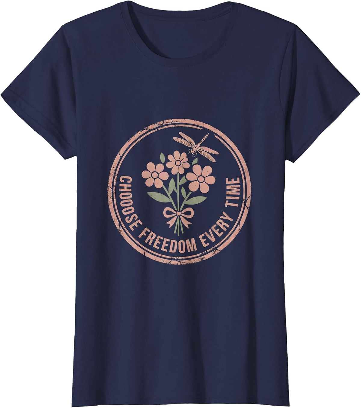 Women's Live Free Choose Freedom Every Time Design T-Shirt - Navy Blue