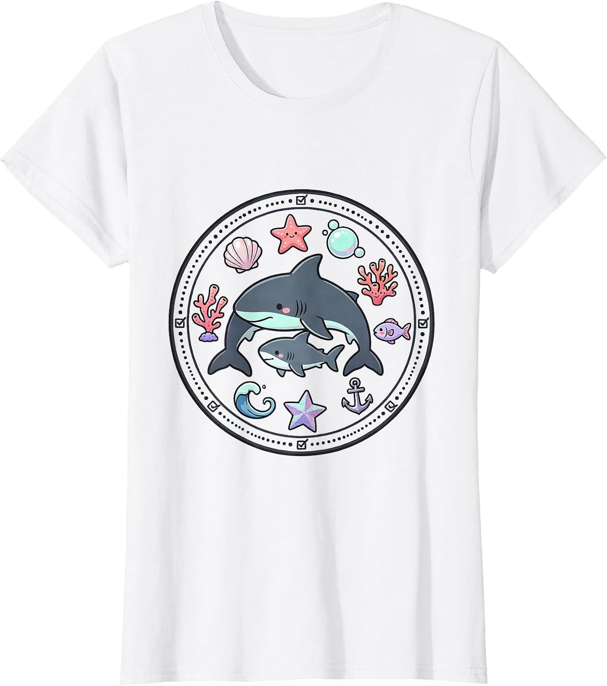 Mommy Shark Protecting Pup Silhouette Design T-Shirt - White