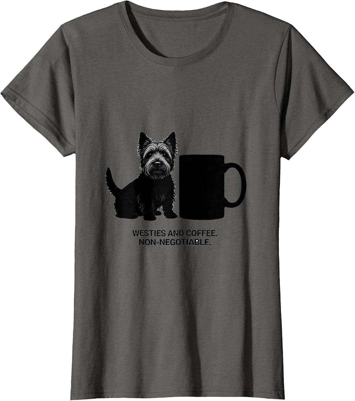 Women's Westies And Coffee Non-Negotiable Westie Mama Dog Lover T-Shirt - Asphalt Grey