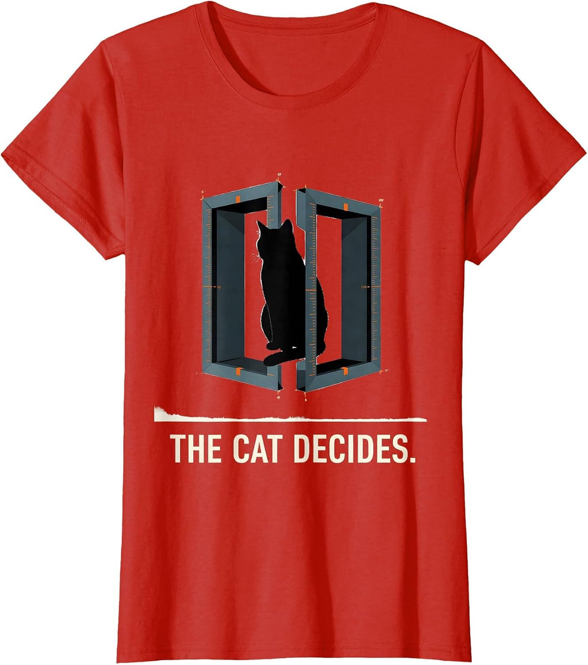 The Cat Decides Editorial Conceptual Quantum Physics Humor T-Shirt - Red